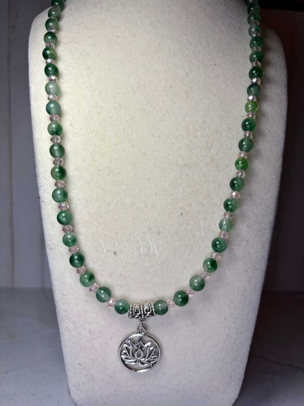 Aquatic Chalcedony & Rosaline Lotus Flower Necklace